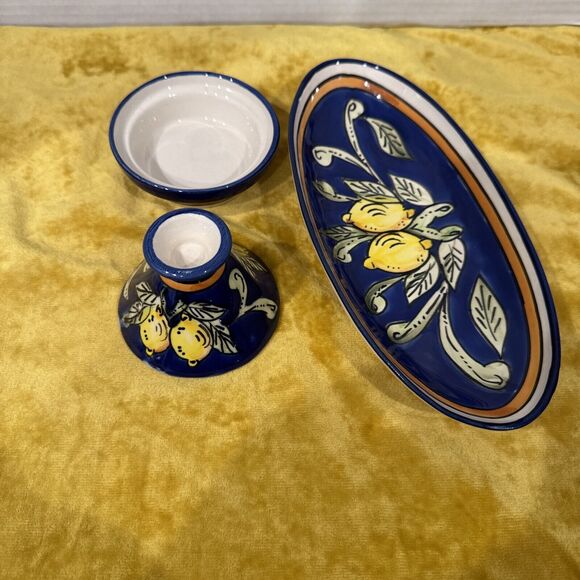 Le Souk Ceramique Ceramic Tunisia Mini Tagine And Oblong Dish Blue With Lemons - Picture 3 of 5